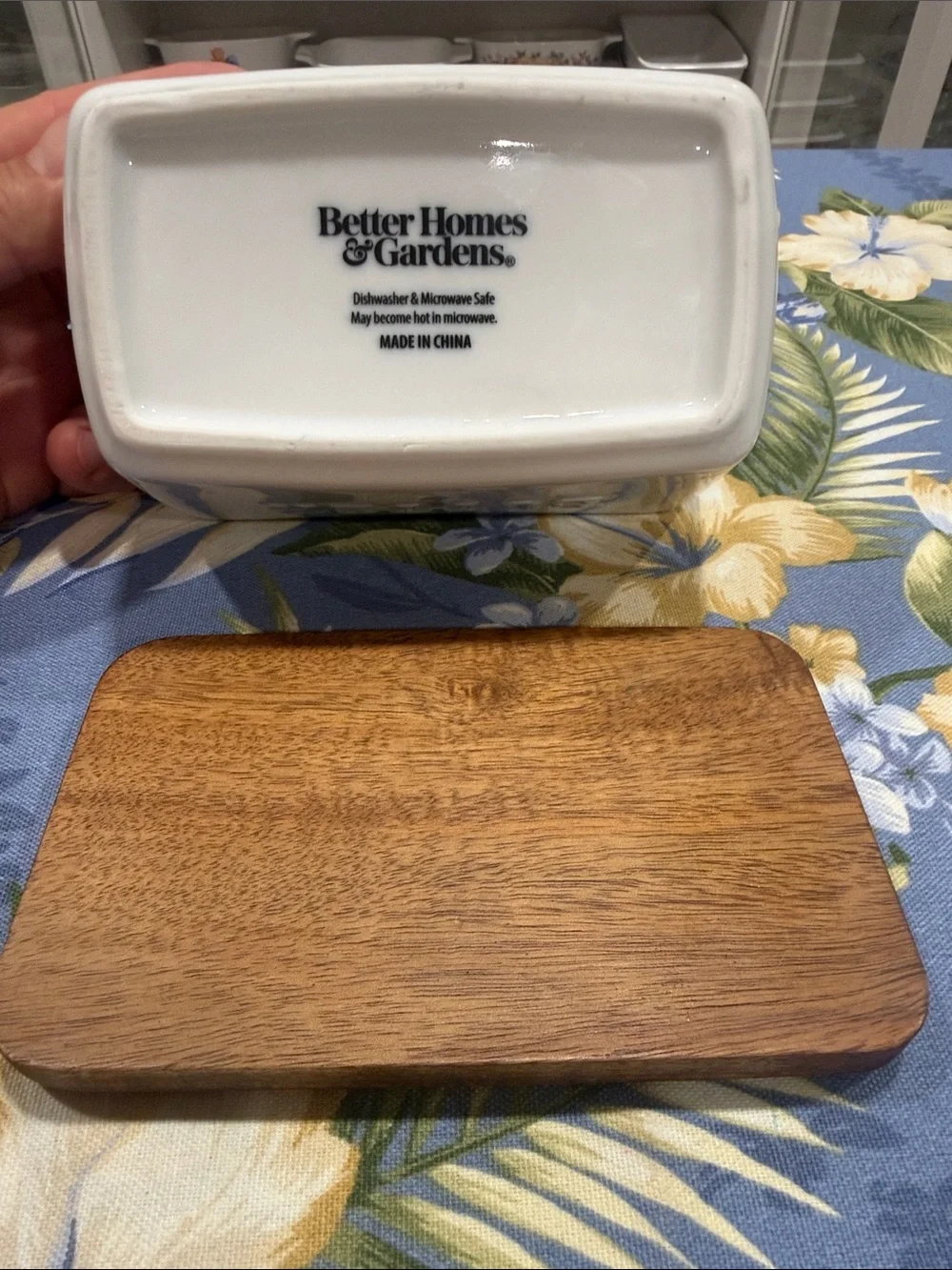 Better Homes And Gardens White Ceramic Butter Dish with Wood Lid